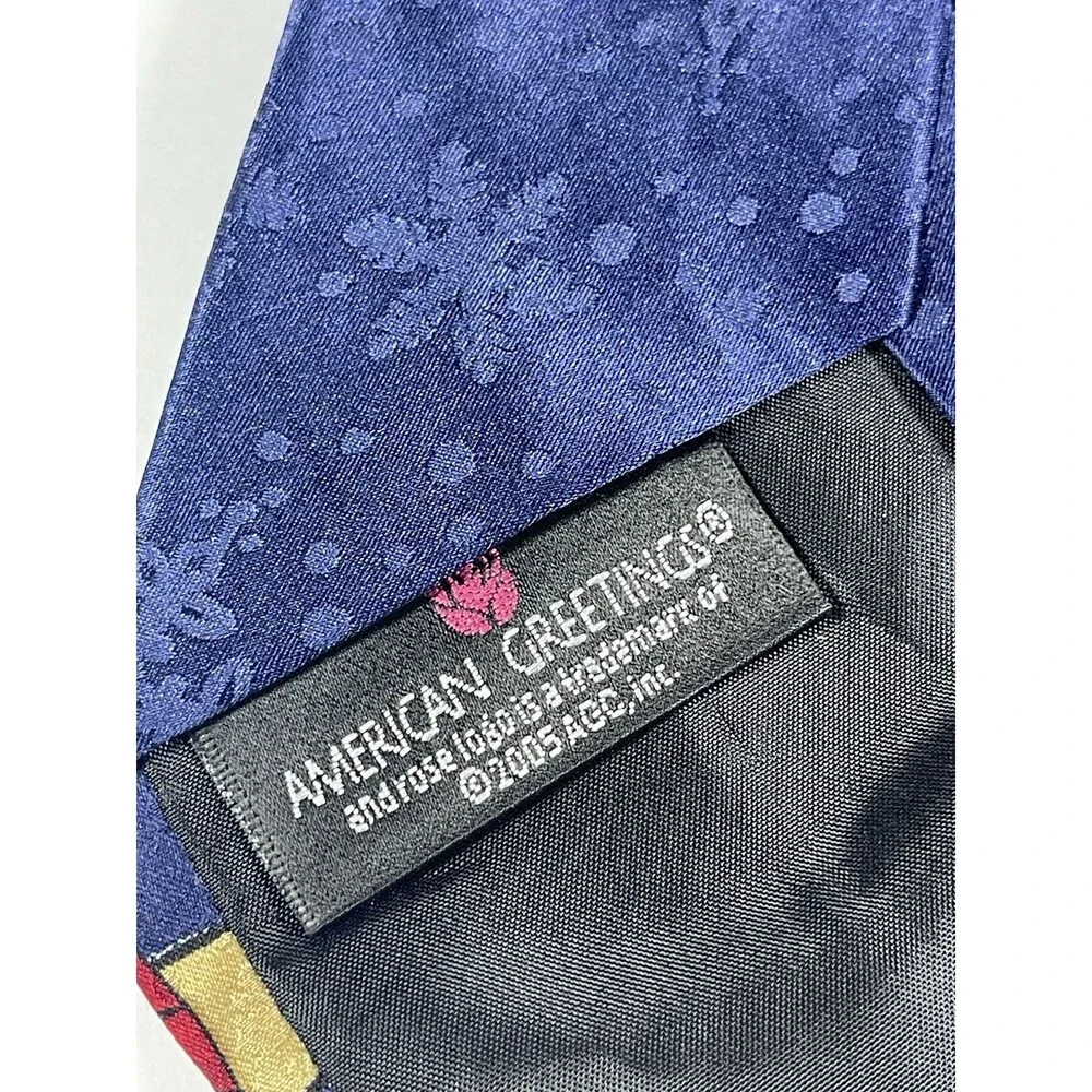 American Greetings Silk Necktie Reindeer Christmas Lights Snowflakes Navy Blue